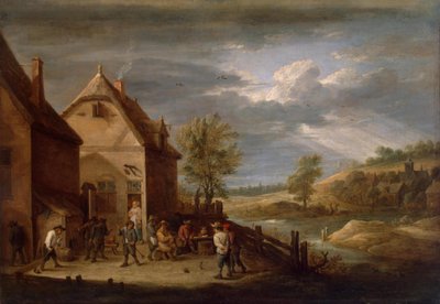 Landschaft mit Bauern beim Kegeln von David Teniers the Younger